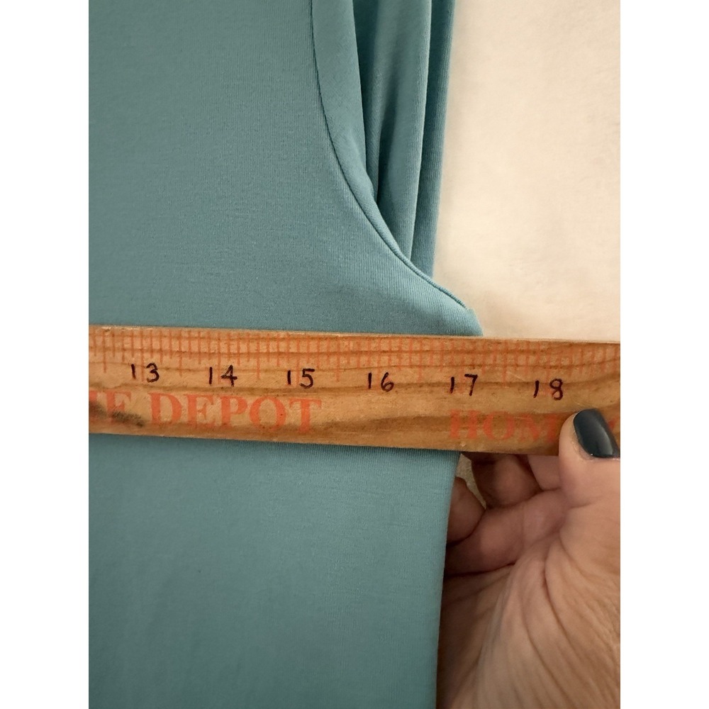 J Jill Dress XS Aqua Perfect Pima Midi 3/4 Roll-Tab Sleeve Minimalist Coastal - Picture 5 of 10